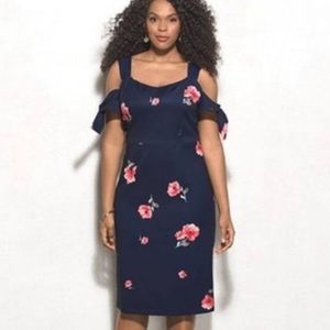 Ashley Beyond Graham Cold shoulder navy blue floral dress